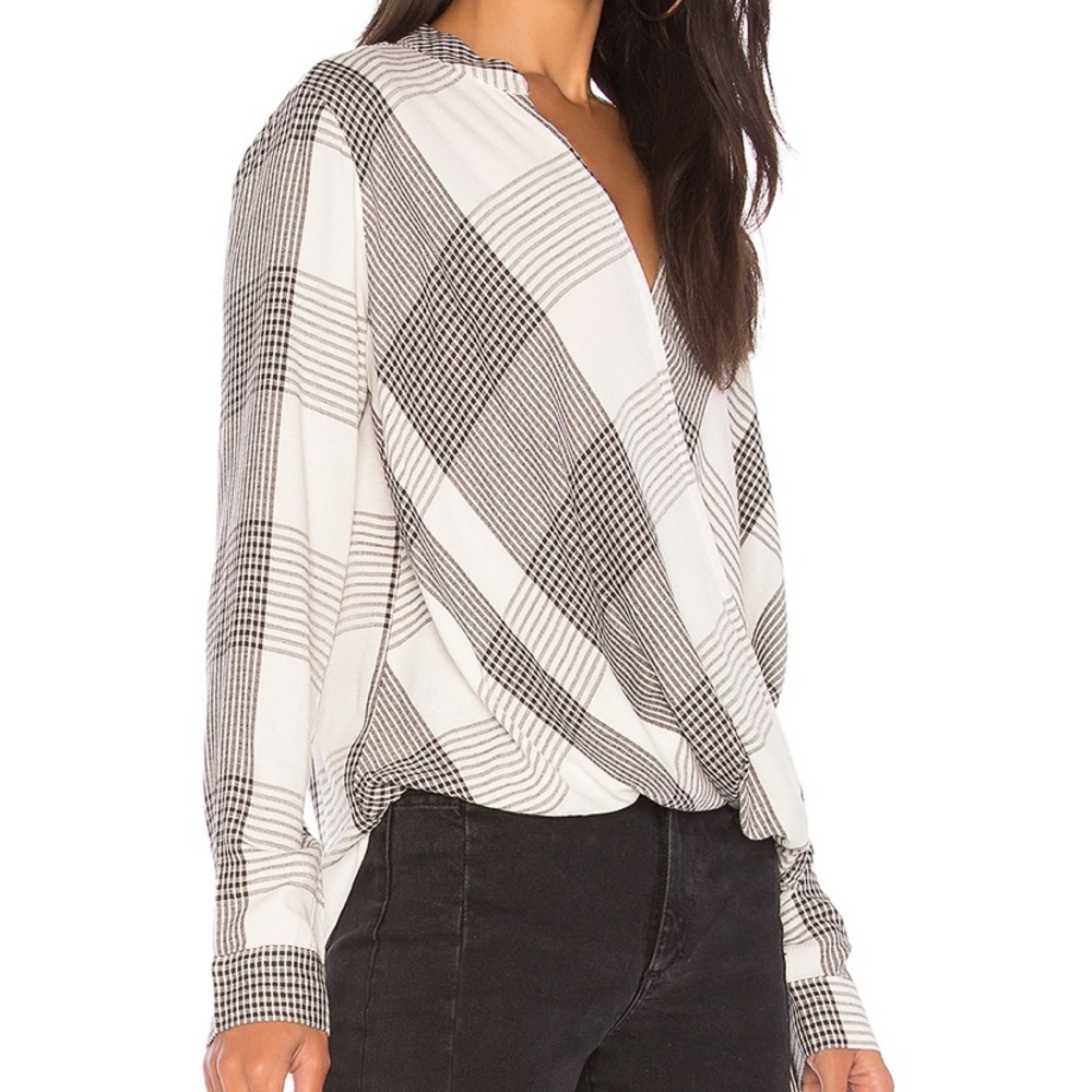 NWT Splendid Black and White Plaid Blouse high low